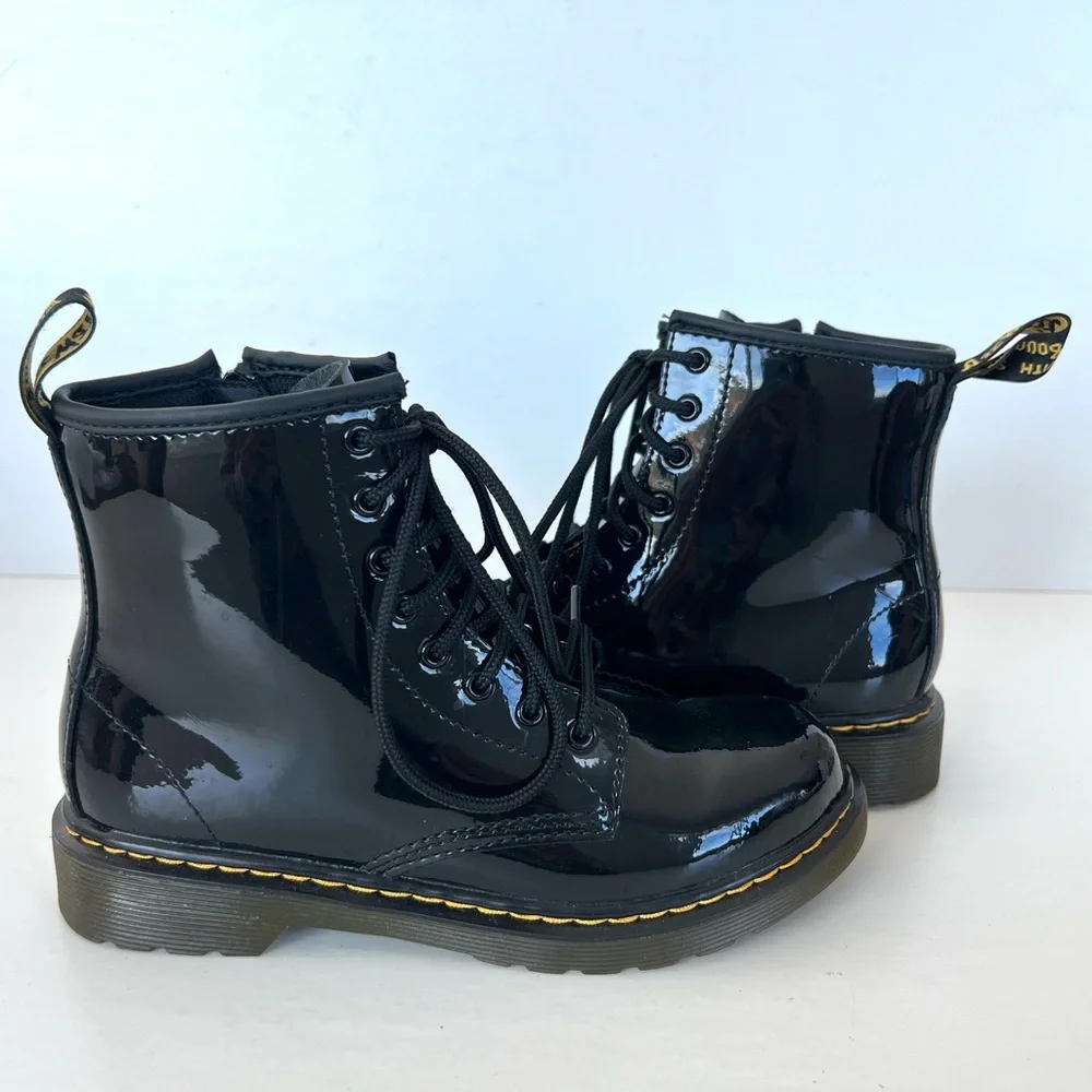 DR. MARTEN Junior 1460 Black Patent Leather Zipper Lace Up Ankle Boots 3 (girls)